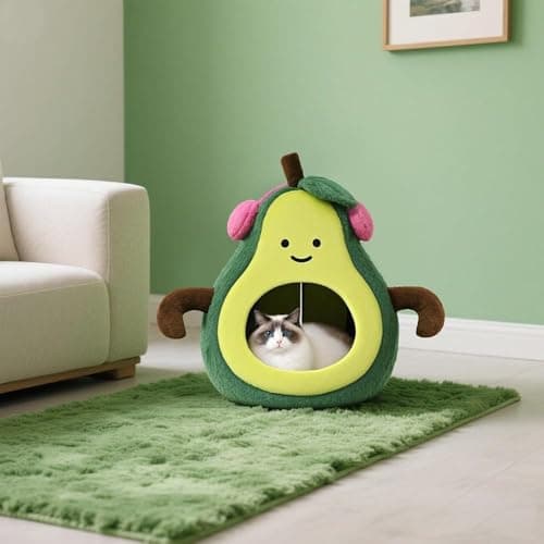 MOYMO Cute Cat Beds for Indoor Cats, Small Dog Beds, Soft Washable Pet Beds for Kitten and Puppy, Funny Avocado Cat Cave Cat Toys, 19 Inches view 2
