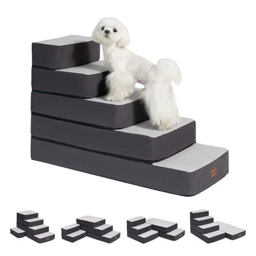 Garnpet 5-Step Adjustable Dog Stairs for High Beds, Dog Steps for Small Dogs and Cats, Foldable Pet Stairs for Bed Climbing, Non-Slip Pet Step Indoor, Grey — image 1