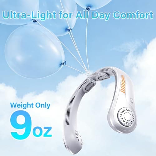 Portable Neck Fan Rechargeable, 5 Speeds, Lightweight, Long Lasting, Battery Operated All-Around Cooling Quiet Personal Fans for Travel Camping Cooling Essentials, Birthday Gifts for Women Men Mom Dad view 3