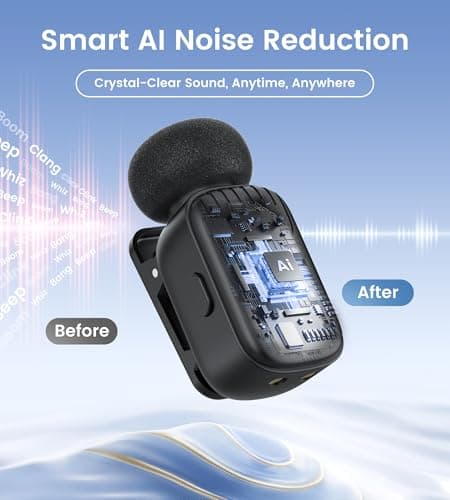 Sunnymark Mini Wireless Lavalier Microphone for iPhone/Android/PC with USB-C Plug, Noise Reduction, 25H Battery Life with Charging Case, Plug & Play, Tiny Mics for Vlogging & Podcast view 5