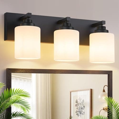 Fivesun Bathroom Light Fixtures 3-Light Bathroom Vanity Light Matte Black | Vanity Lights for Bathroom, Milky White Glass, Modern Bathroom Lighting Fixtures Over Mirror, No Assembly Required — image 1
