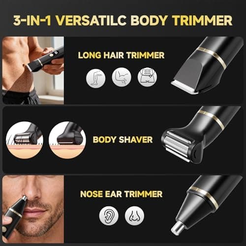 3-in-1 Body Groomer & Beard Trimmer for Men, Nose Ear Hair Trimmer Kit Manscape Pubic Hair Shaver with Charging Dock, Waterproof Wet/Dry Electric Body Trimmer for Sensitive Skin view 2