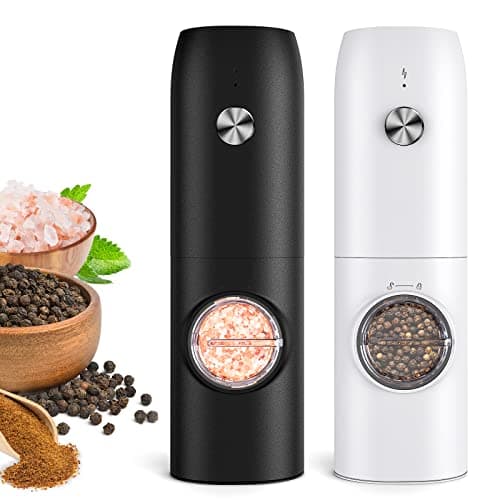 Electric Salt and Pepper Grinder Set-Rechargeable Automatic Pepper Mill Grinder with LED Home Gifts for Women, USB Adjustable Coarseness shakers, One-Hand Operation for Kitchen Appliances
