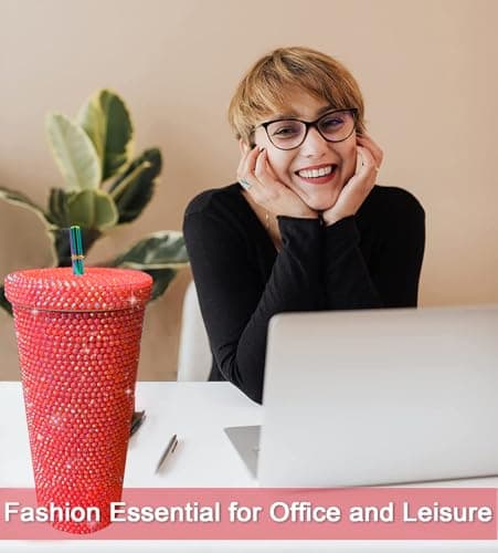 26oz Bling Rhinestone Studded Tumbler with Lid and Straws, Bling Cups Stainless Steel Water Bottle Diamond Glitter Tumbler for Women - Birthday Gifts for Women, Mom,Get Well Soon Gifts (Red) view 7