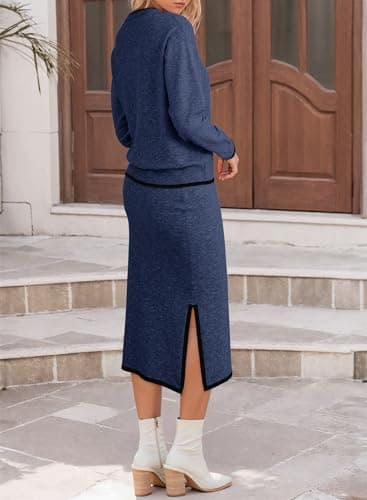 Dokotoo 2 Piece Sets for Women Sweater Dress Knit Travel Outfits Winter Dresses Skirt Set view 2