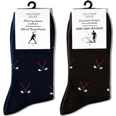 Frepstudio Funny Golf Socks for Men - 2 Pairs Pack Crew Socks - Golfing Gift for Dad Grandpa Husband, Humor Christmas Birthday Father's Day Gag Gifts, Size 9-12