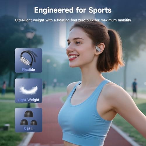 Wireless Earbuds, Sports Bluetooth 6.1 Earhooks Headphones, 90H Playtime LED Charging Case, ENC Noise Cancelling, 16.2mm Driver HiFi Stereo, IPX7 Waterproof Earphones for Running Workout Gym Black view 3