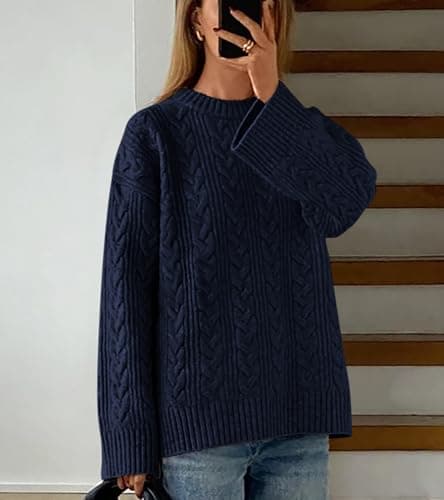 Okiwam Women's Oversized Sweaters Crewneck Cable Knit Pullover Casual Loose Fall Outfits Spring Fashion Clothes 2026 view 5