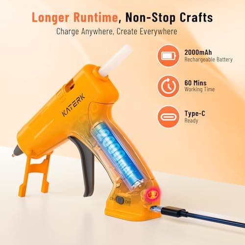 Katerk 3.7V Cordless Hot Glue Gun Kit with 15 Glue Sticks, 90s Fast Heating view 2