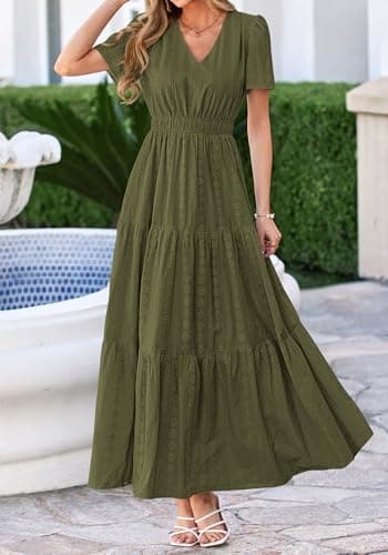 BTFBM Womens Summer Dresses 2026 V Neck Hollow Out Eyelet A Line Flowy Boho Beach Vacation Wedding Guest Maxi Dress view 6