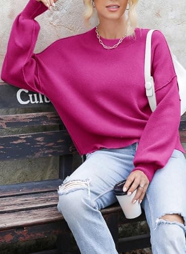 Dokotoo Women's Sweaters Colorblock Crewneck Cotton Long Sleeve Fall Winter Knit Pullover Jumper Tops view 5