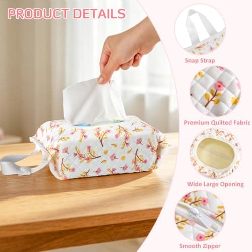 Quilted Baby Wipe Holder, Diaper Pouch Hanging Wet Wipes Bag view 2