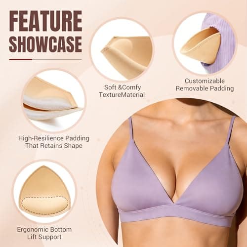 ElaGlow Bra Inserts 4 Pairs, Sports Bra Pads Inserts for Women, Sew in Bra Cups for Dresses, Bathing Suit Inserts (Large, Beige) view 2