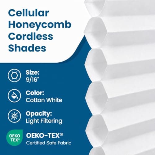 BlindsAvenue Cordless Cellular Shade, White, 24" W x 72" H | Light Filtering Pull Down Blinds for Indoor Windows, Thermal Insulation, Noise Reduction Honeycomb Shades for Home Privacy view 2
