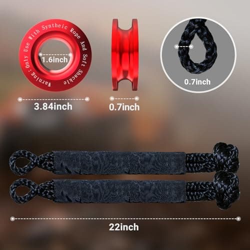 DAJOUJS Synthetic Soft Shackle Rope 1/2" x 22" Black Recovery Tow Shackles with Red Recovery Ring 56,000lb Breaking Strength Soft Shackle Recovery Kit for SUV ATV Truck Jeep, Safer Than Metal Shackle view 6