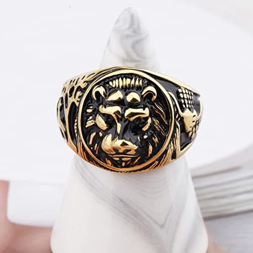 YLWJSP Lion Head Rings Lion Totem Rings Rock Punk Style Gothic Biker Ring Viking Animal Jewelry Gift for Men Boys Hip Hop Rings view 3