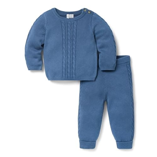Janie and Jack Baby Cable Knit Matching Set, BLUE, 6-12
