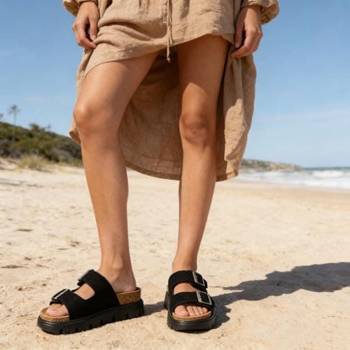 Hofeny Platform Sandals for Women – Genuine Leather Chunky Wedge Slides with Cork Footbed, Arch Support Comfortable Summer Sandals 2026 view 2