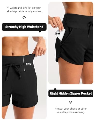 Soothfeel Women's Athletic Running Workout Shorts with Zipper Pockets 3" view 5