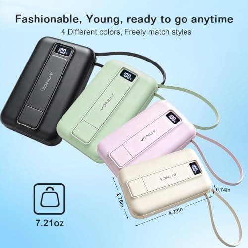 Magnetic Power Bank 10000mAh, Fast Charger with Built-in USB-C Cable(Green) view 3