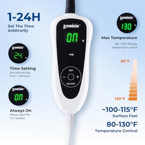 ZOMISIA Large Dog Heating Pad 35x24 Inch - 11 Adjustable Temperature and 25 Timer Options, Heated Dog Bed Indoor Waterproof with Chew-Resistant Cord for Large Dogs view 2