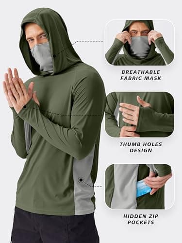 PINSPARK UPF 50+ Sun Hoodie Long Sleeve Fishing Shirts for Men with Mask | Cooling rash guard fishing shirts for men. Quick dry lightweight athletic performance gear for hiking running and outdoor view 4