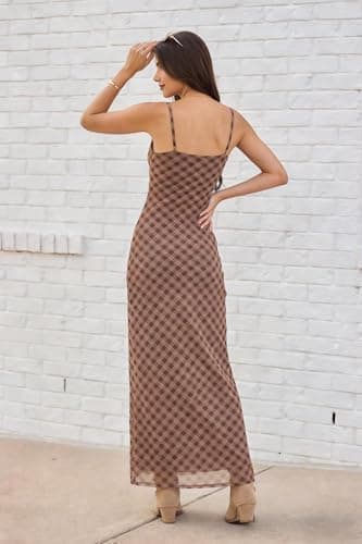 ZAFUL Womens 2026 Summer Maxi Dress Spaghetti Strap Mesh Stretch A Line Dresses Casual Beach Wedding Guest Slip Long Sundress view 5