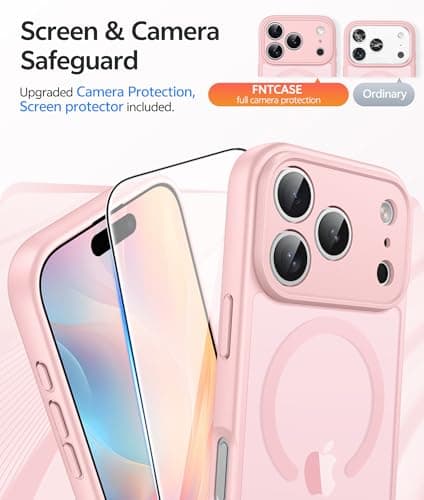 FNTCASE for iPhone 17 Pro-Max Case: [Compatible with Magsafe] Translucent Matte Cases with [Full Camera Protection] [Screen Protector] Military Grade Shockproof Protective Phone Cover - Light Pink view 4