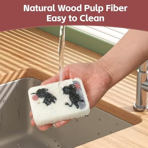 Wood Pulp Cotton Dish Washing Kitchen Scrubber, 4 Pack Reusable Cleaning Wood Pulp Cotton Multipurpose Scratch-Free Sponges,Water Absorbent and Fast Drying,Suitable for Dishes, Fruit, Vegetable view 5