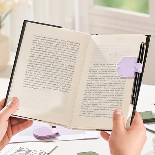 2Pcs Magnetic Leather Bookmarks with Gift Box Round-Shaped Magnetic Pen Holder Book Marks Clip Gift for Book Lover Readers Cute Bookmark for Women, Purple view 2