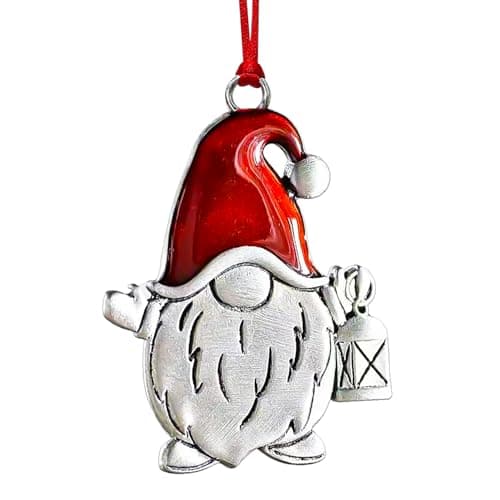 Gnome Christmas Ornaments, Small Gnomes Ornaments for Xmas Tree, Handmade Metal Silver Holiday Ornament, Unique Cute Gnomes Christmas Decorations, Gnome Gifts — image 1
