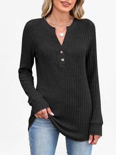 ANRABESS Womens Henley Shirts Long Sleeve Tunic Tops 2025 Fall Fashion Outfits Ribbed Knit Sweaters Ladies Casual Clothes view 2