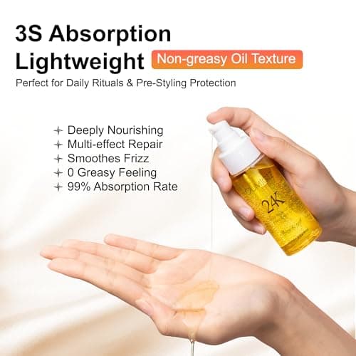 Oumigiz 24K Gold Hair Oil Made in the UK – Repair & Shine Serum with Coconut, Argan & Olive Oils – Vegan Heat Protectant, Frizz Control for Dry, Damaged Hair (2.02 Fl Oz (Pack of 1)) view 5