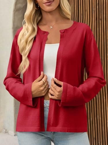 Saodimallsu Womens Lightweight Cardigans Open Front Long Sleeve One Button Casual Crewneck Loose Knit Shrug Sweater view 4