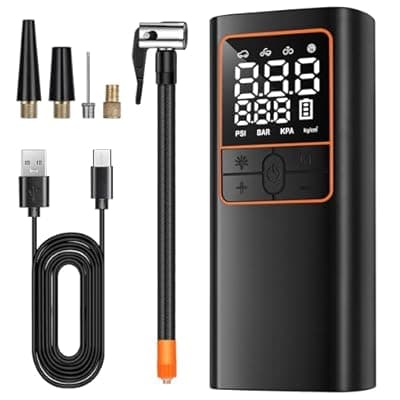 150PSI Cordless Air Compressor - Tire Inflator with Auto Shut-Off, Rechargeable Battery & LED Light, Fast Inflation for Car Tires, Motorcycle, Bike, Sports Equipment, Ball, Air Mattress