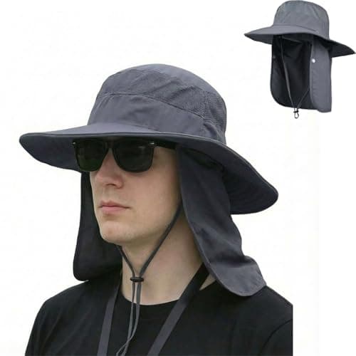 Sun Hat Bucket Hats for Men Women,Outdoor Wide Brim Fishing Hat with Detachable Face Cover & Neck Flap UV Protection view 3