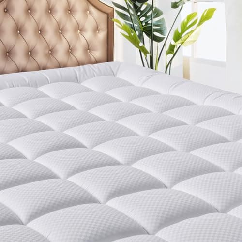 MATBEBY King Size Mattress Pad - Cooling Breathable Mattress Topper, Quilted Fitted Mattress Protector, Pillow Top Mattress Cover with 8-21" Deep Pocket, Soft, Machine Washable, White, 78x80 Inches view 1