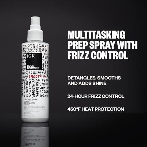 IGK GOOD BEHAVIOR Smoothing Frizz Fighters Set | 4-in-1 Prep Spray + Spirulina Protein Smoothing Spray | Frizz Control + Heat Protectant | Vegan + Cruelty Free view 5