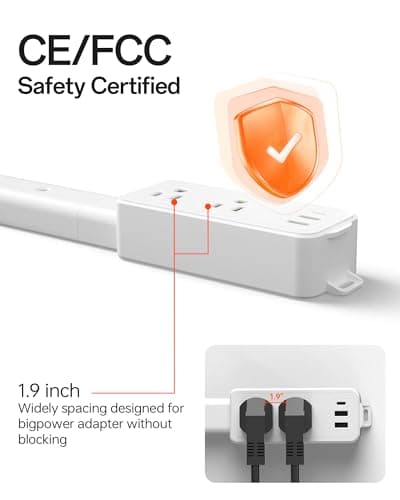 Electrical Outlet Extender with Adjustable Sticks 8"-56", 4-Way Flat Plug for Different Wall Sockets, Features 2AC Outlets, 2USB-A, 1USB-C for Hard-to-Reach Outlets Behind Couch Nightstands Desks TV view 5