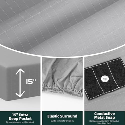 Grounding Sheet, 90% Organic Cotton+10% Pure Silver Organic Grounded Sheets for Improved Sleep, Pain Relief, with Static Grounding Cord and Test Pen (Gray, (78.2 * 80.1 * 15 in)) view 5