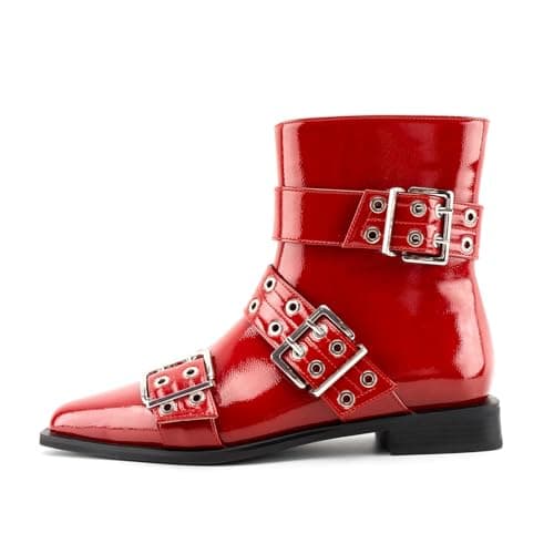 KaroNairy Buckle Ankle Boots for Women Low Heel Zip Chelsea Boots Pointed Toe Fashion Dress Short Booties view 4