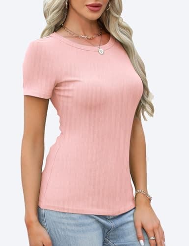 GKBK Womens Short Sleeve Tops Crew Neck Ribbed Slim Fitted Basic Tee Shirts Summer Tops Casual Spring Outfits 2026 Trendy view 2