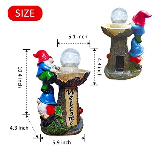 Binqiuu Garden Gnomes Outdoor Statue with Solar LED Lights, Solar Garden Gnomes Decorations10.4 in Funny Double Gnomes Sculptures Home Outdoor Lawn Yard Decor, Ideal Gnomes Gifts for Women/Grandma/Mom view 2