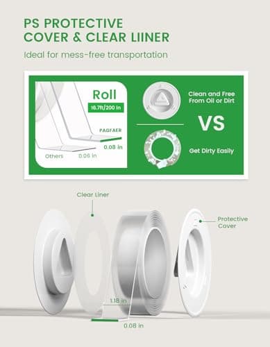 PAGFAER Double Sided Tape Heavy Duty, Double Sided Mounting Nano Tape 16.4FT, Clear & Tough Two Sided Adhesive Tape, Removable Picture Hanging Strips for Wall, Poster, Carpet, Home Office, 2 Pack view 2