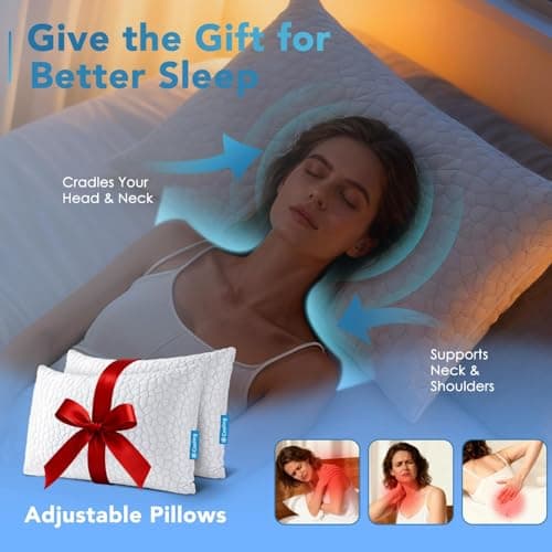 QUTOOL Cooling Pillow for Sleeping, CertiPUR-US Shredded Memory Foam Queen Pillows Set of 2, Cool Pillow for Hot Sleepers Adjustable Firm Pillow for Side, Back, Stomach Sleepers Soft Yet Support,White view 5