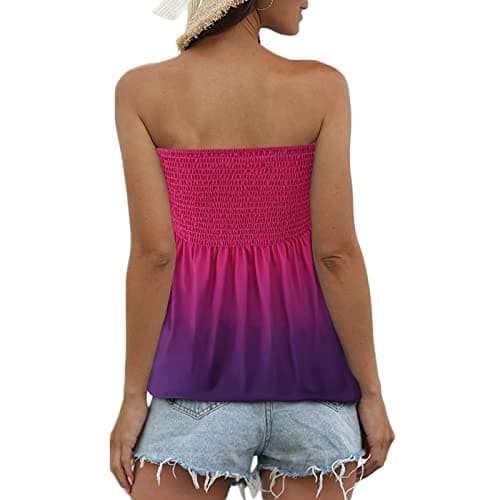 Sumtory Women Tie Dye Tube Tops Pleated Stretchy Ombre Strapless Shirts view 3