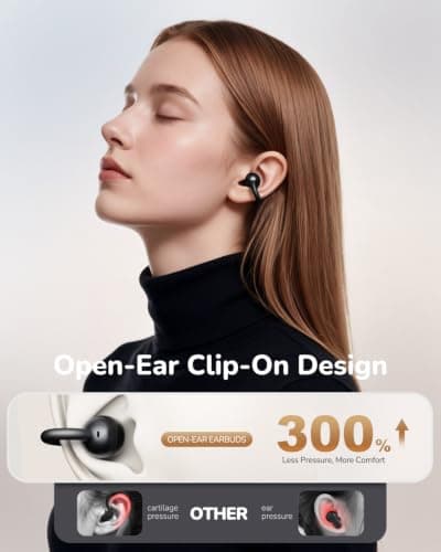 Ultra Open Ear Earbuds, 4g Clip On Wireless Headphones for Everyday Comfort | At 4g per earbud, soft silicone air cushions and flexible C-rings ease pressure while the open fit keeps ears feeling free. view 2