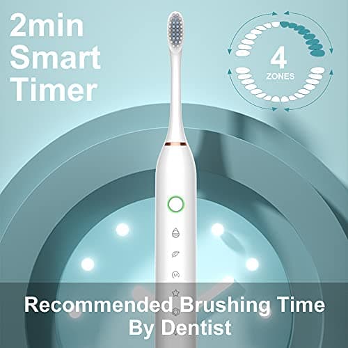 SUNPRO 2 Pack Sonic Electric Toothbrush, Rechargeable Brush 6 Clean Modes for Adults, 8 Heads (Black+Pink) view 5