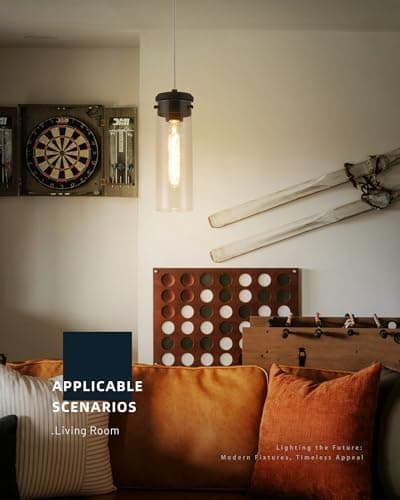 puncoll Clear Glass Pendant Lights - Industrial Black Pendant Light Fixtures for Kitchen Island - 1-Light Hanging Lights, H3955-1-CLBK view 2