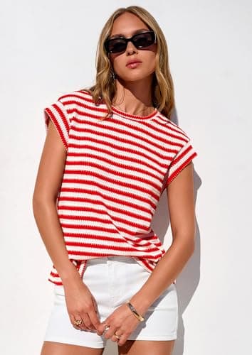 PRETTYGARDEN Women's 2026 Spring Vest Tops Cap Sleeve Striped Shirt Knit Tank Top Summer Beach Vacation Clothes view 6